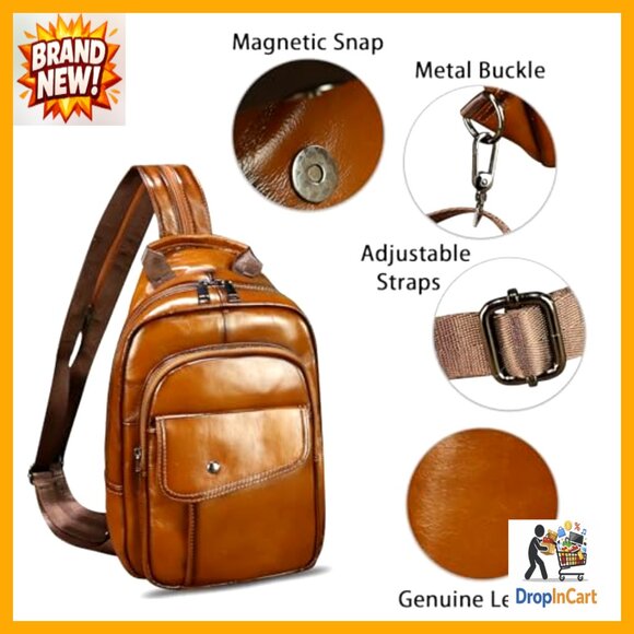 Genuine Leather Sling Backpack Retro Daypack Adjustable Crossbody Chest Bag main image 6